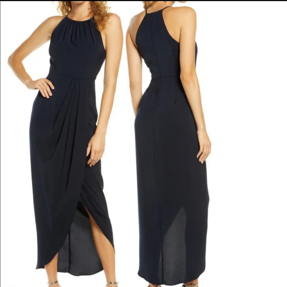 Shona Joy Draped Halter Tulip Gown